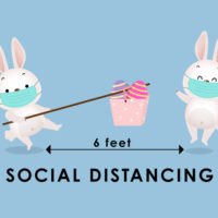 An infographic of rabbits showing how social distancing works.